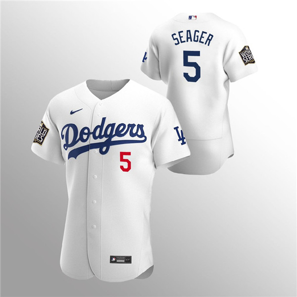 Men's Los Angeles Dodgers #5 Corey Seager White 2020 World Series Bound stitched MLB Jersey